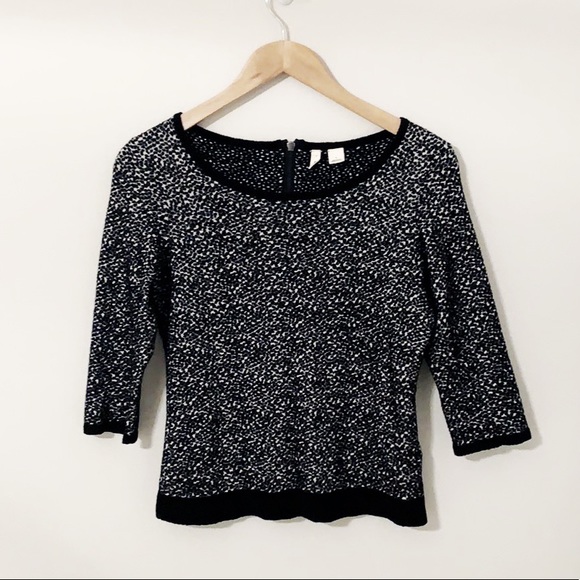 Anthropologie “Moth” Black & White Knit Sweater With Fur Trim Size Small - Picture 2 of 6